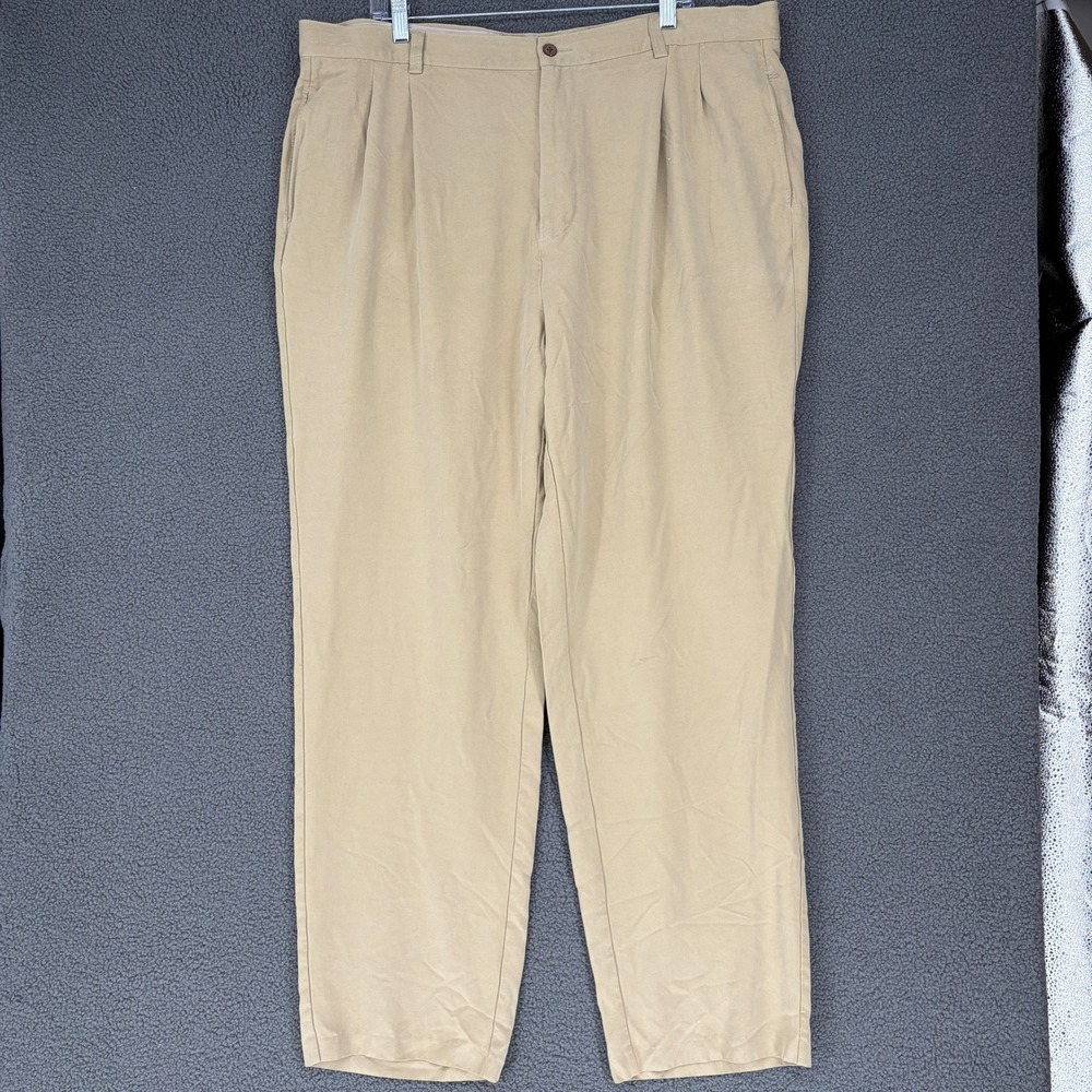 Tommy Bahama Relax Mens 42 Tan 100% Silk Pleated Front Dress Pants Trousers